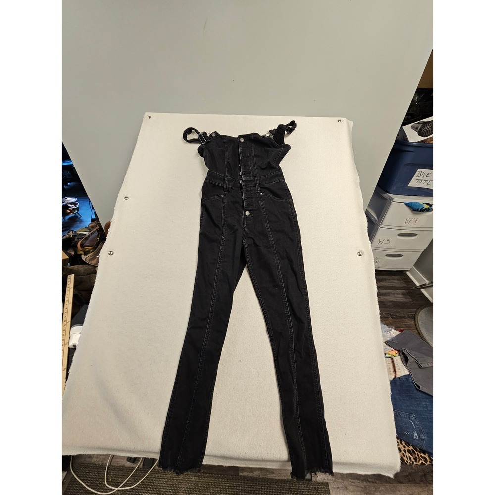 Abercrombie & Fitch Black Denim Overalls Jumpsuit Button Front Size 25 0 Skinny
